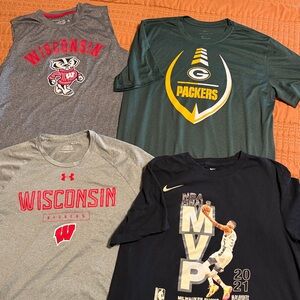 Bundle men’s Wisconsin Badgers Packers Bucks shirts size M and L